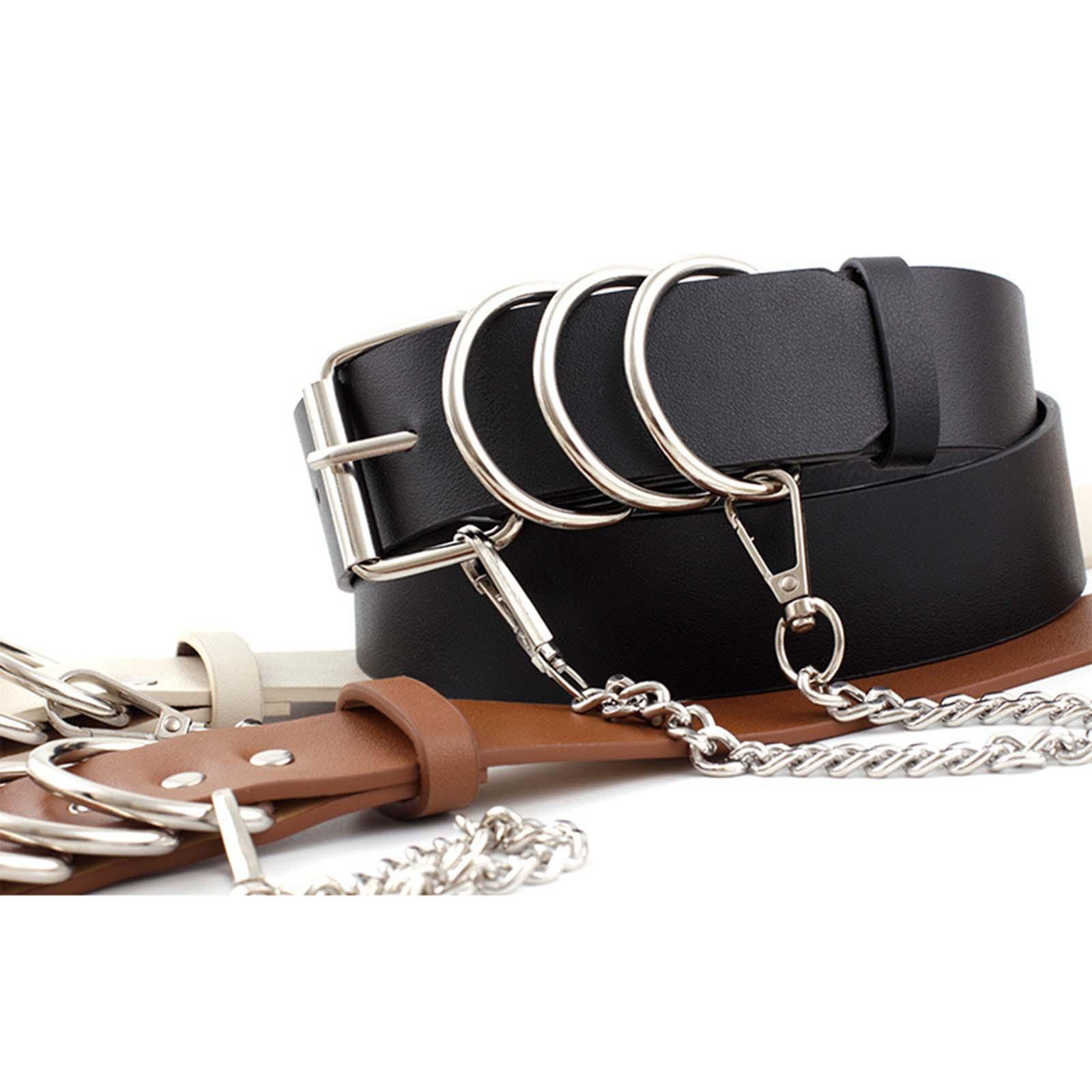 Punk Women Waist Belt PU Leather Belt with Chain for Lady Girls Corset Dress