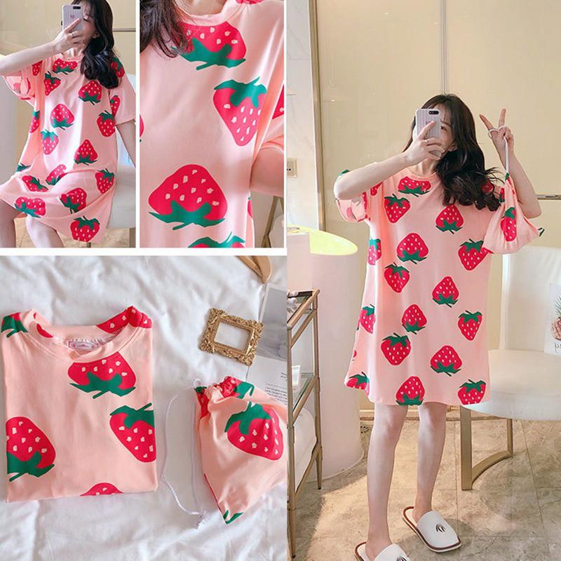 Đầm Ngủ Ngắn Tay Dáng Rộng Xinh Xắn Dành Cho Nữ
