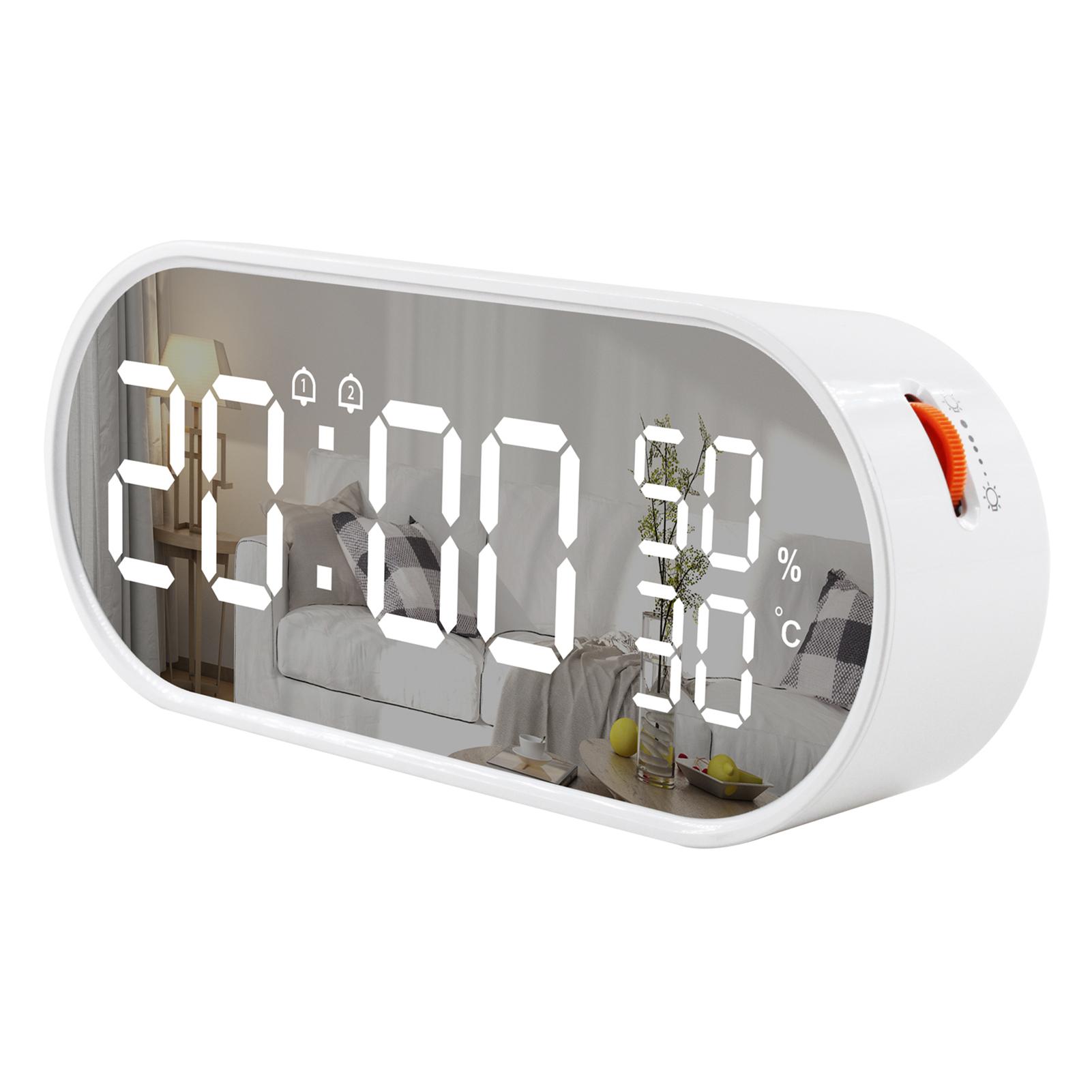 Mirror Digital Alarm Clock Touch Control Table Clock 2 Alarm Clock with Snooze Backlight Adjustable Large LED Display Time Temperature Humidity Detector Desktop Home Decor