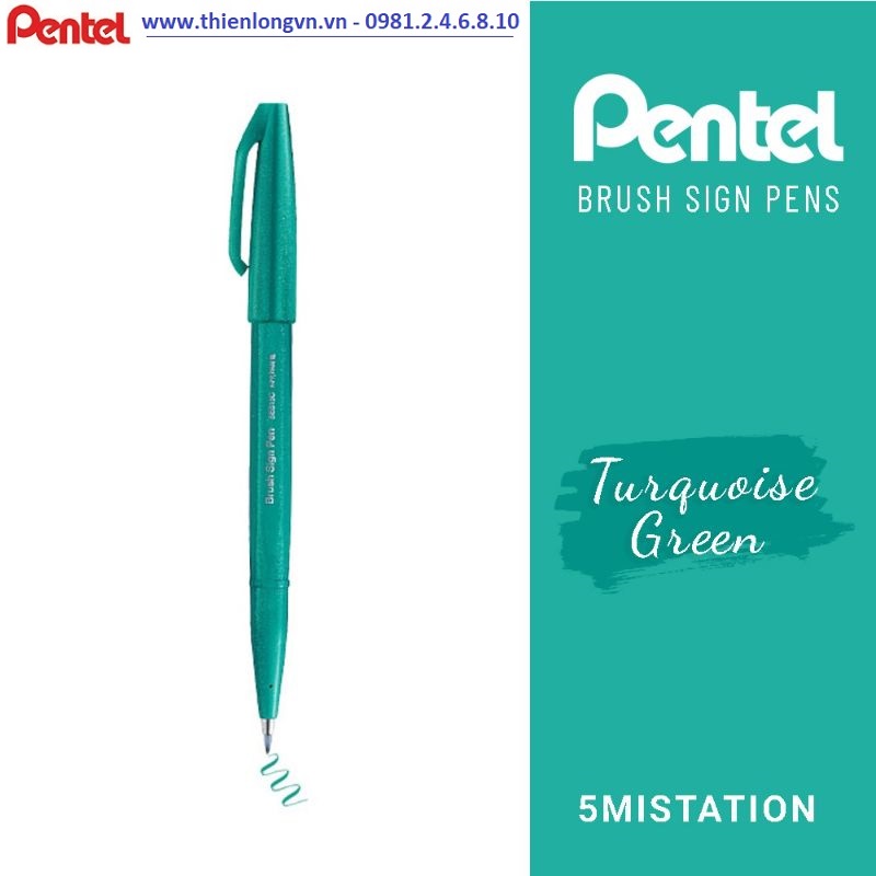 Bút lông viết thư pháp hiện đại Pentel SES15C-D3X xanh ngọc; Calligraphy Fude Touch Sign - Turquoise green