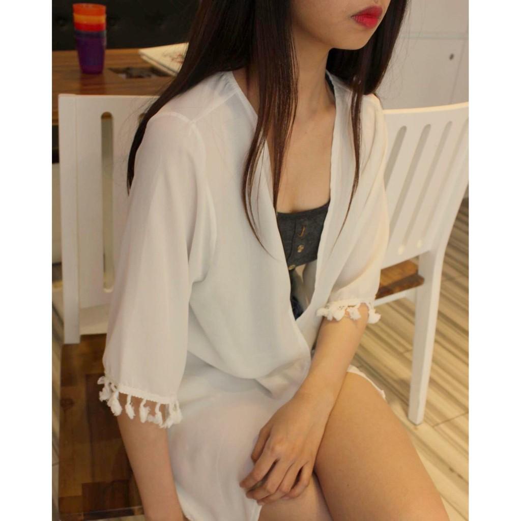 Aó khoác cardigan tua tay,lai