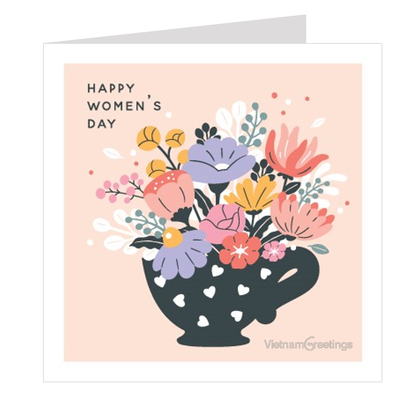 Combo 4c Thiệp ngày phụ nữ 8.3 và 20.10 Women's day - Thiệp Grey 9x9cm kèm phong bì