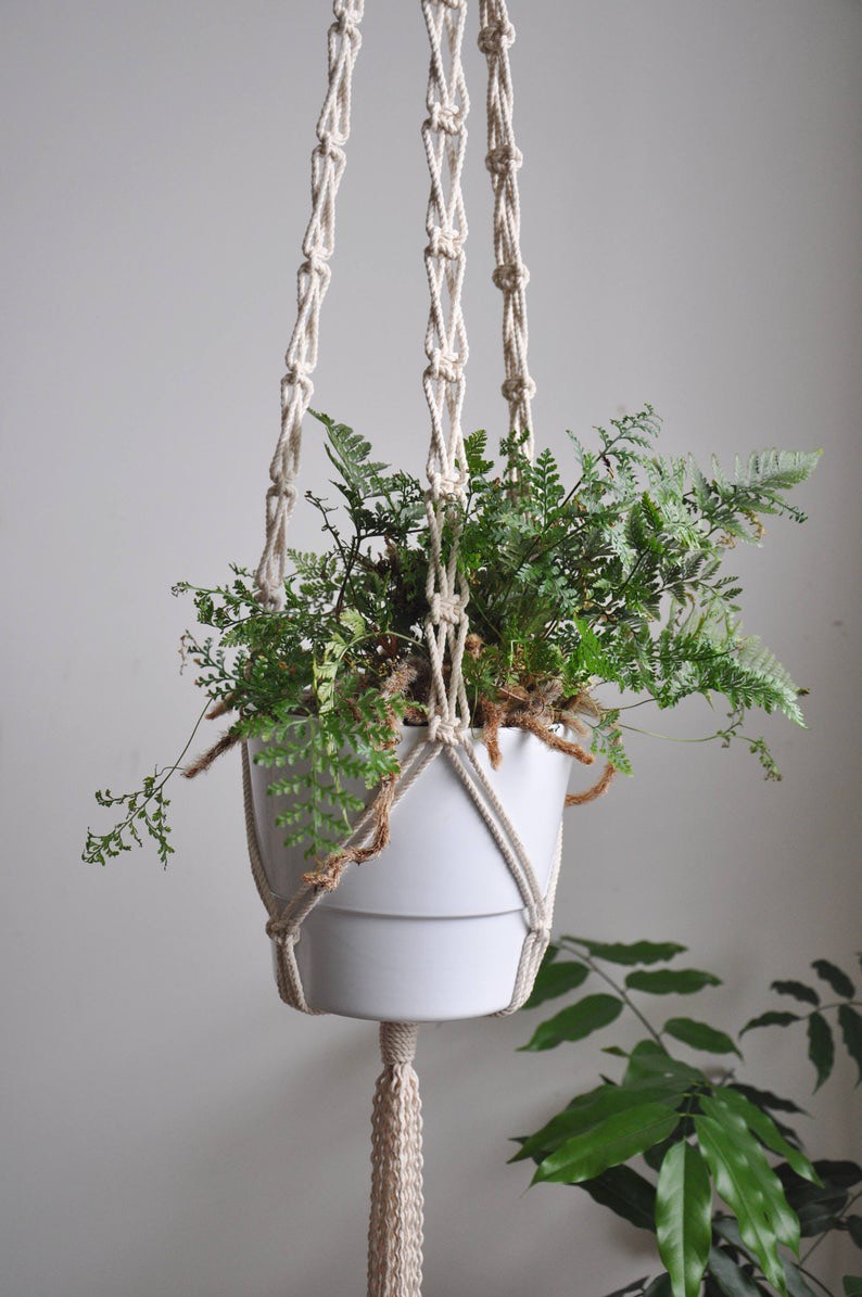 01 Dây tết thủ công Macrame treo tường trang trí chậu cây cảnh kết hợp vòng gỗ. DT270321