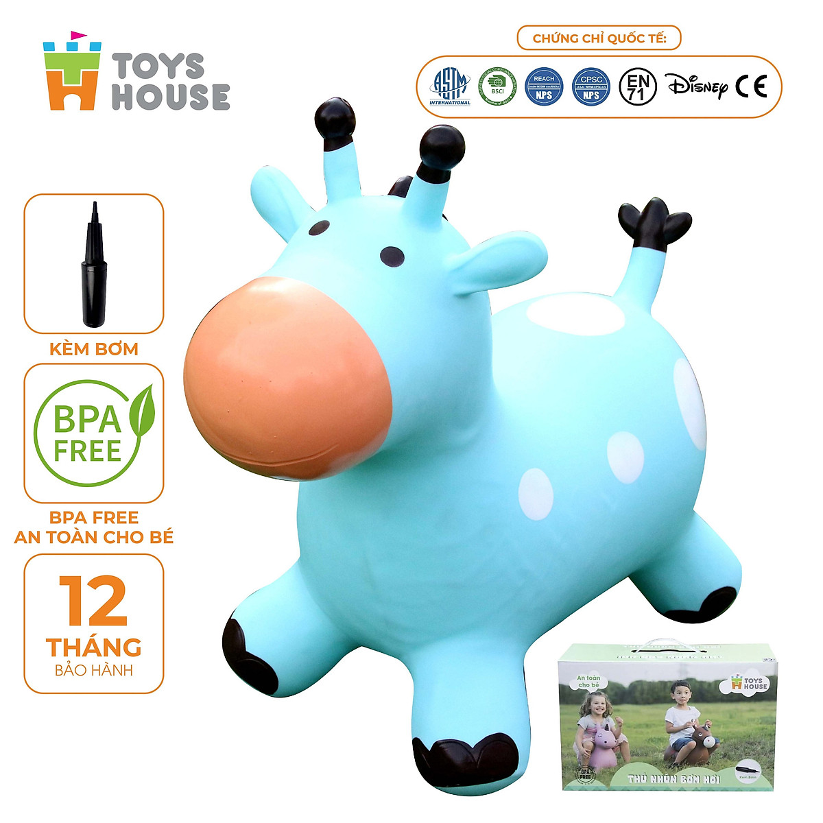 Thú nhún bơm hơi Toyshouse - Tiêu chuẩn xuất khẩu Mỹ và Châu Âu - Đồ chơi vận động cho bé từ 8 tháng