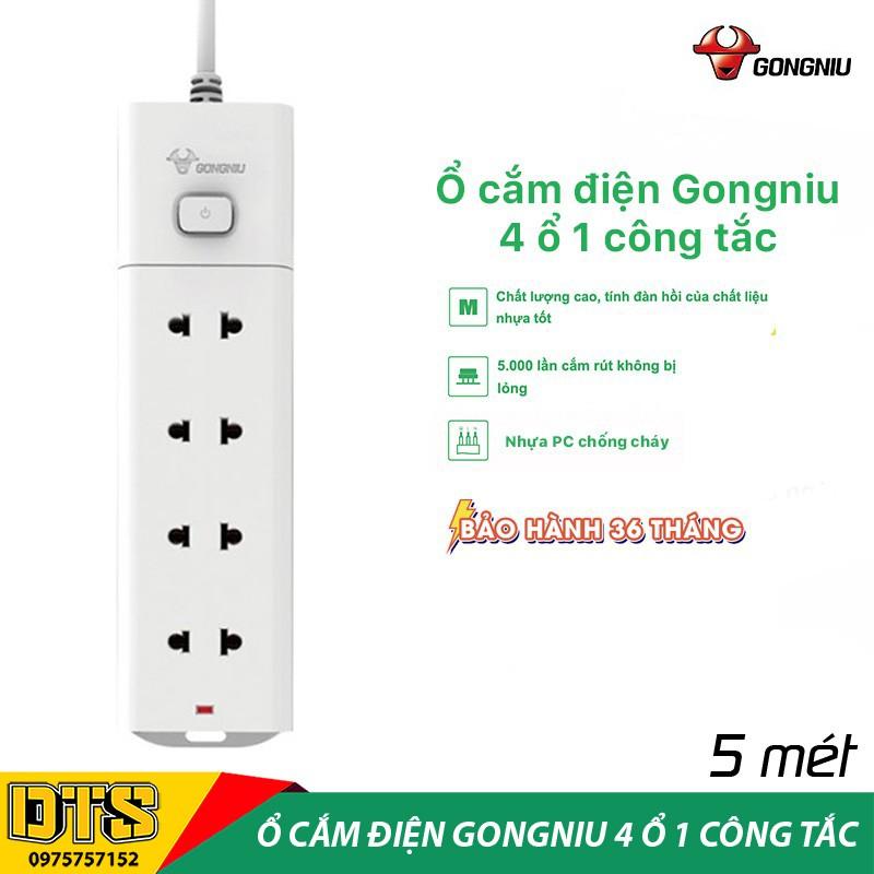 Ổ cắm điện an toàn cao cấp GONGNIU, ổ cắm điện đa năng 4 ổ 1 công tắc có dây 5m, bảo hành chính hãng 3 năm 1 đổi 1