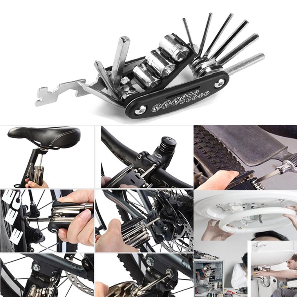 Black 16in1 Multi-Function Bike Bicycle Cycling Mechanic Repair Tool Kit