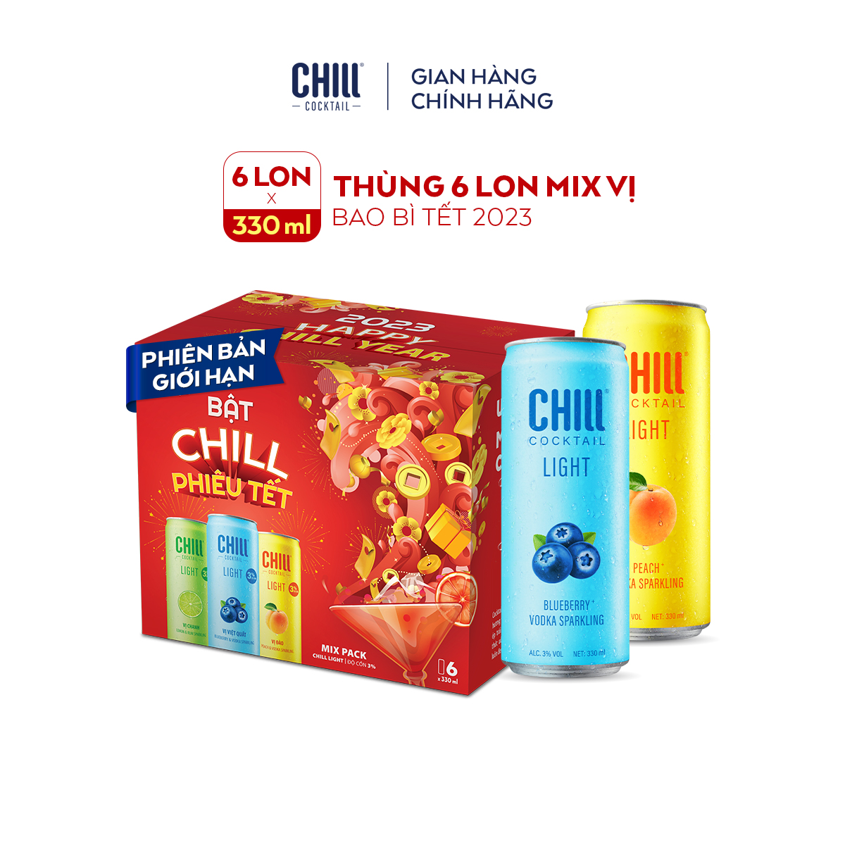 [BAO BÌ TẾT 2023] [MUA 2 GIẢM THÊM 60K] Thùng 6 lon Chill Cocktail mix vị 330ml/lon