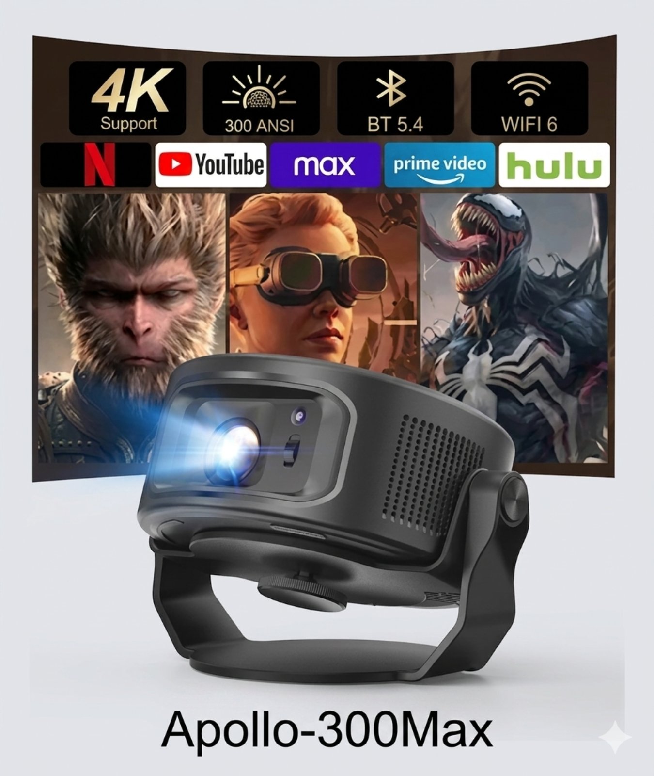 Máy Chiếu Mini Apollo 300MAX – Android 14, Siêu Nét, Hỗ Trợ 4K Chính Hãng - Hàng nhập khẩu
