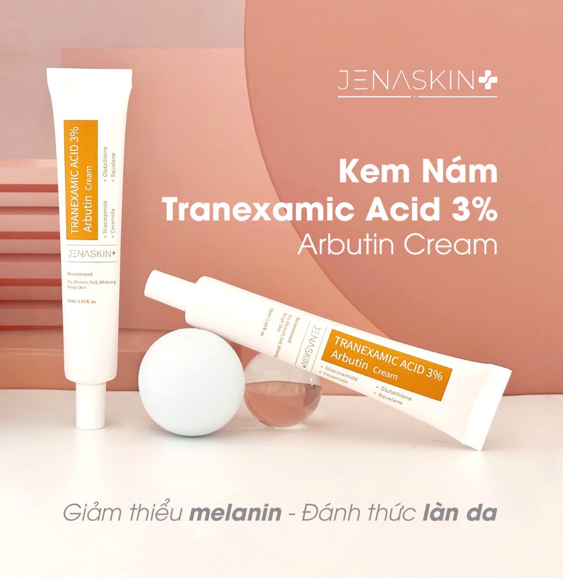 Kem Nám Dưỡng Trắng Jenaskin Tranexamic 3% Nám 50ml - Kem nám dưỡng trắng da, mờ nám, tàn nhang, tái tạo phục hồi da