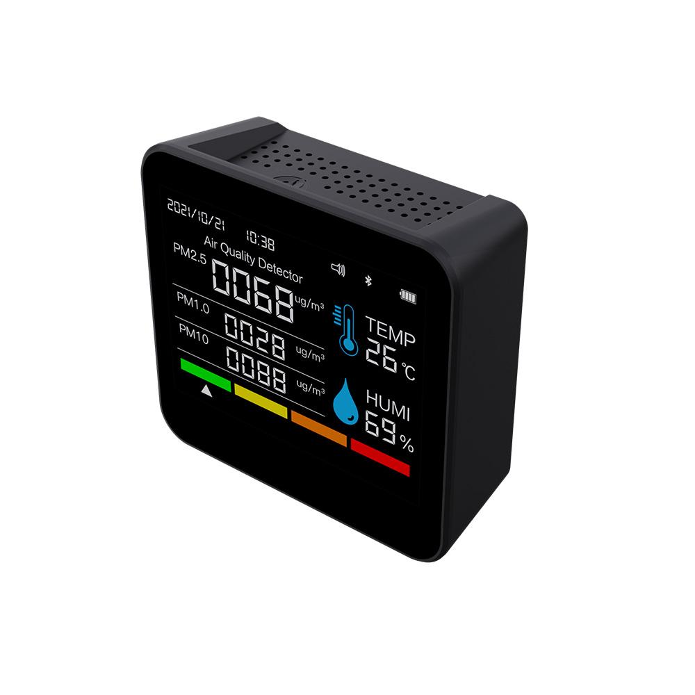 9 in 1 BT Air Quality Monitor CO2 Meter Carbon Dioxide Detector Time/Date CO2 TVOC HCHO PM2.5 PM1.0 PM10 Temperature Humidity Detection Support APP Control with Alarm Function for Home Office Car