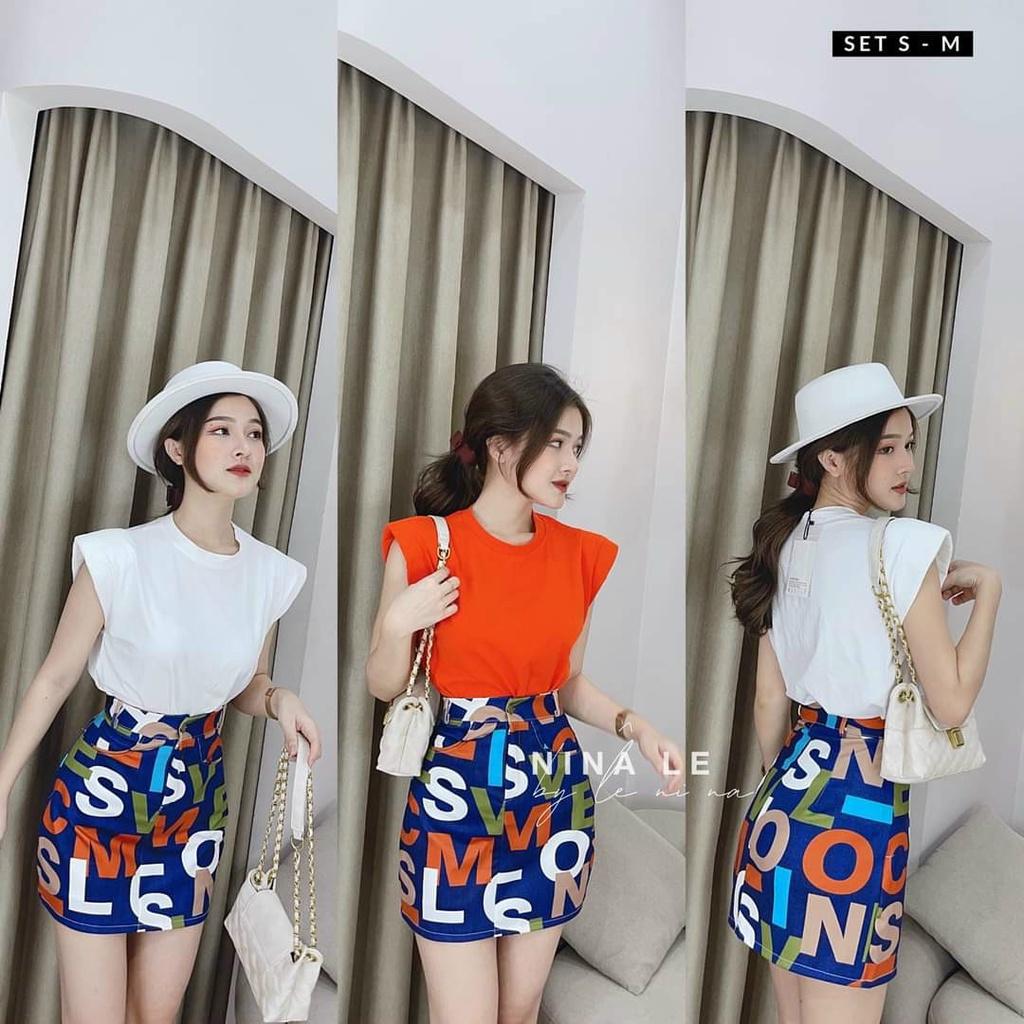 Set áo tank top kèm chân váy lụa in họa tiết cực xinh cho các nàng