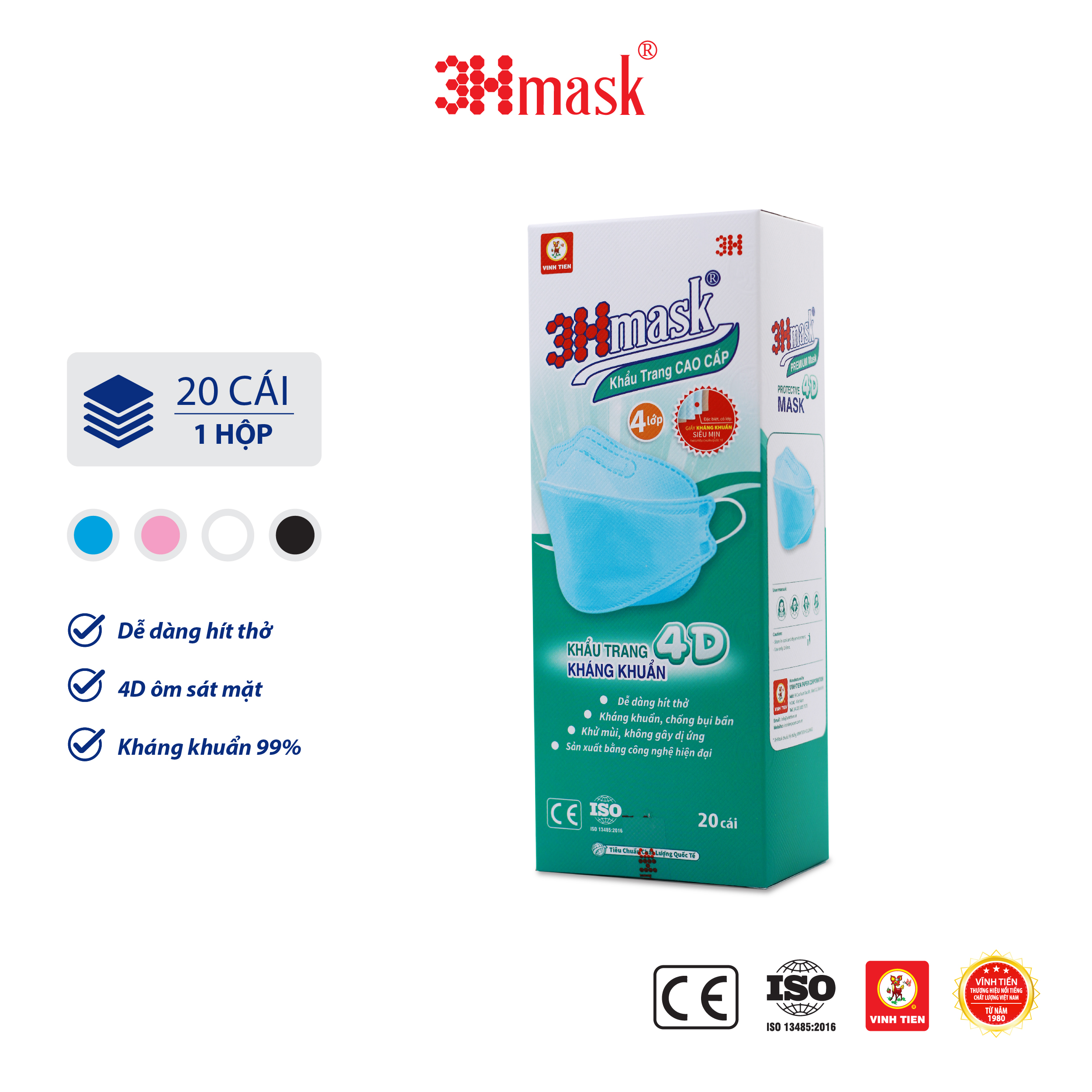 Khẩu Trang 3Hmask 4D Quai Tròn (20 cái x 25 hộp)