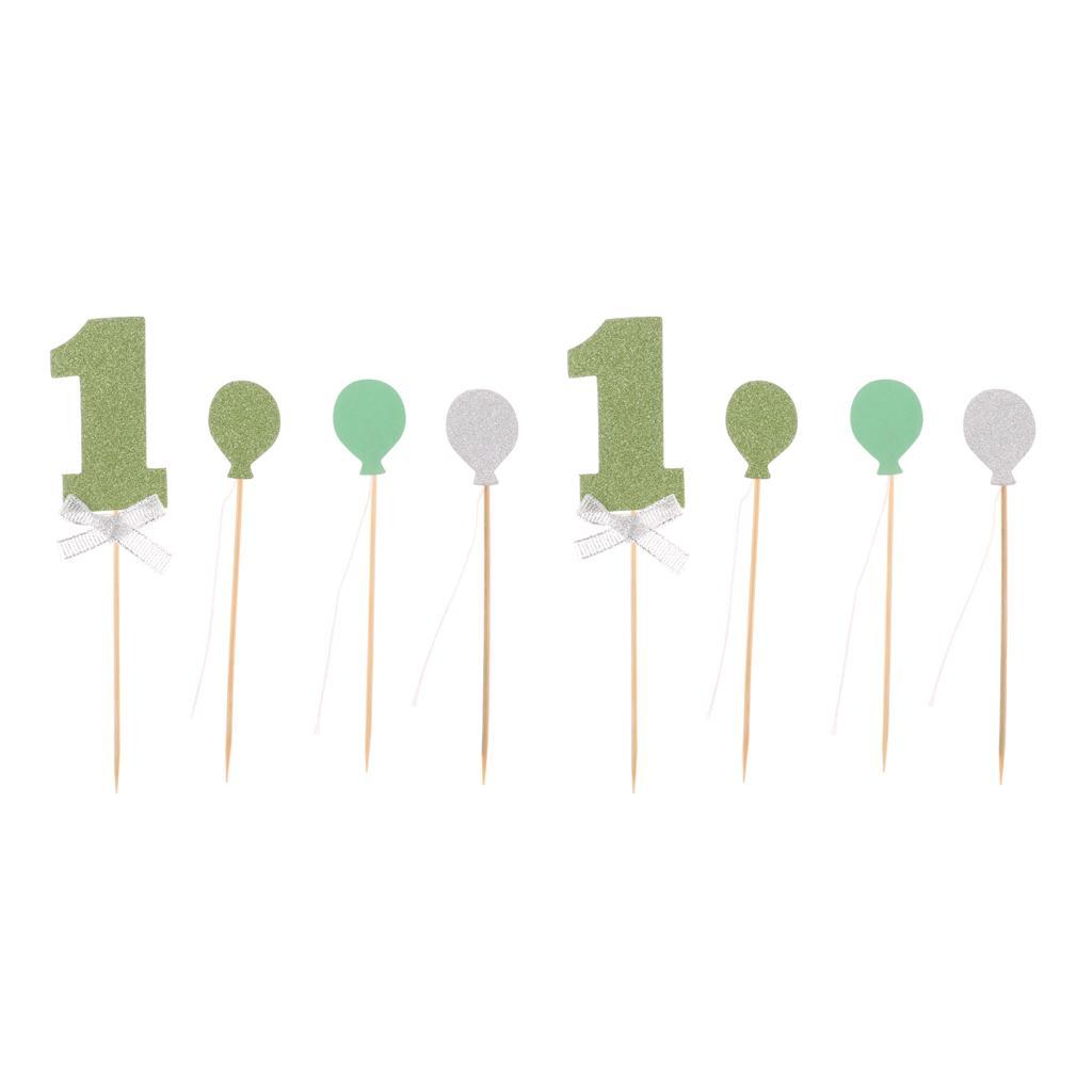 8pcs Set 1st Balloon Cupcake Picks Birthday Party Baby Shower Decor