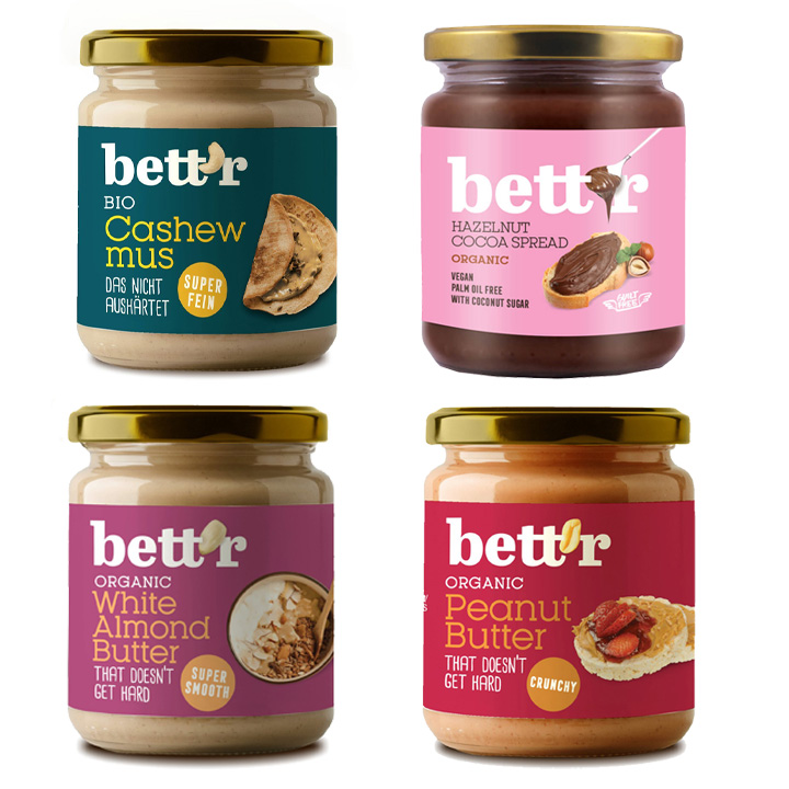 Bơ hạnh nhân - hạt điều - đậu phộng - cacao hạt phỉ hữu cơ 250gr Bett'r