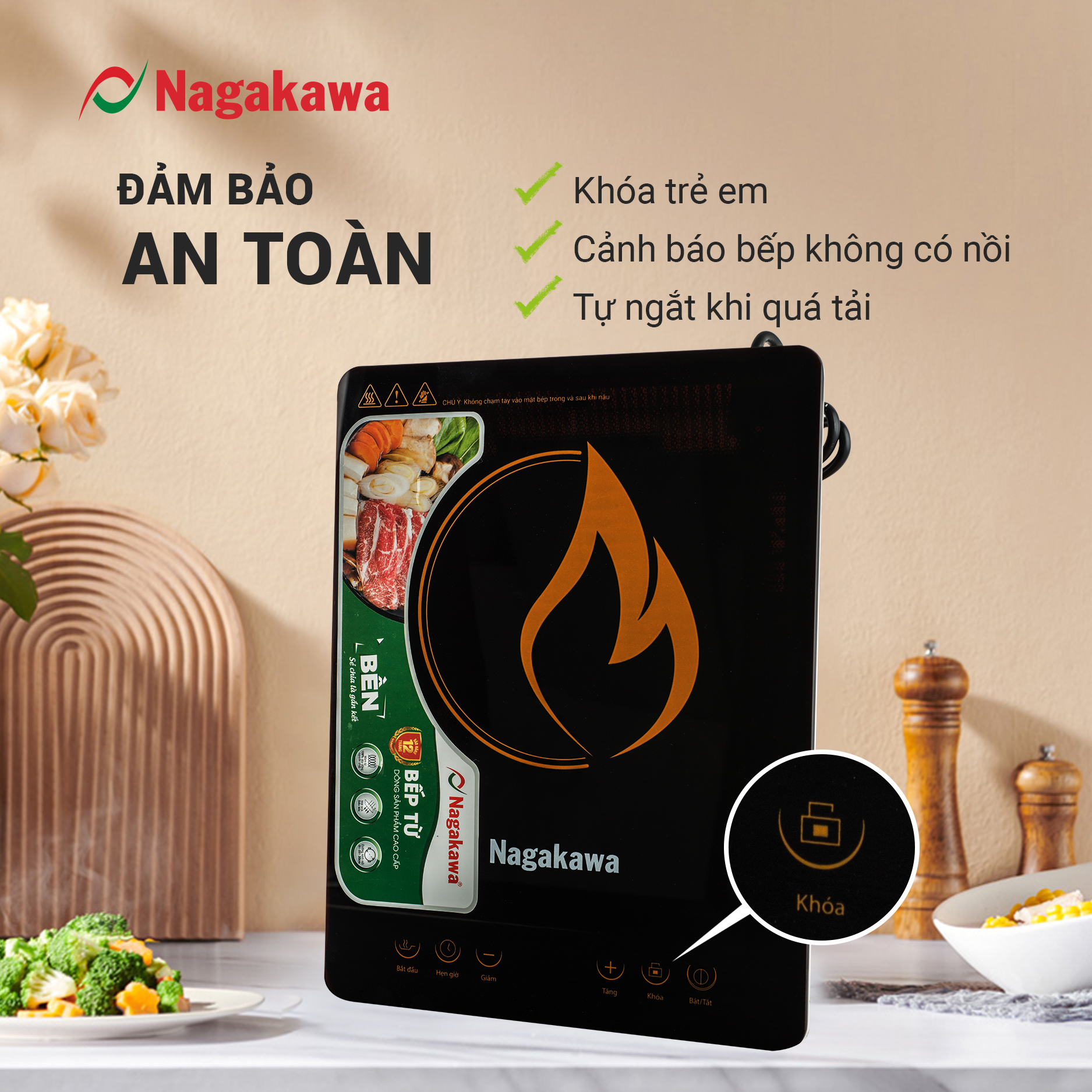 Bếp Từ Đơn Nagakawa NAG0704 (2000W) - Kèm Nồi Lẩu - Hàng Chính Hãng