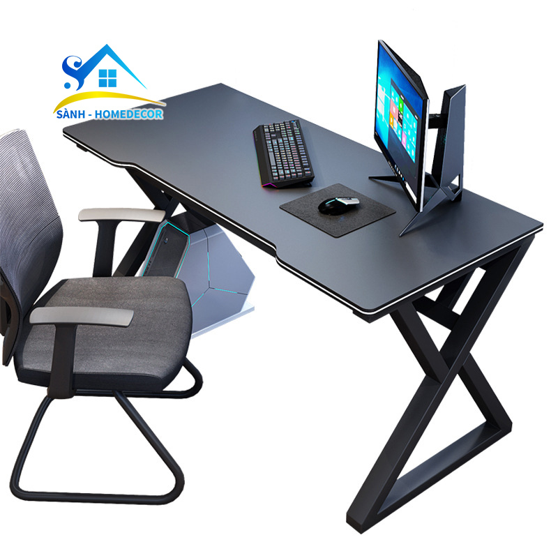 Bàn gaming 1m2 chân chữ X mặt khuyết giữa gỗ MFC/MDF An Cường BGAME-02, bàn học khung sắt hộp sơn tĩnh điện chống gỉ cao cấp
