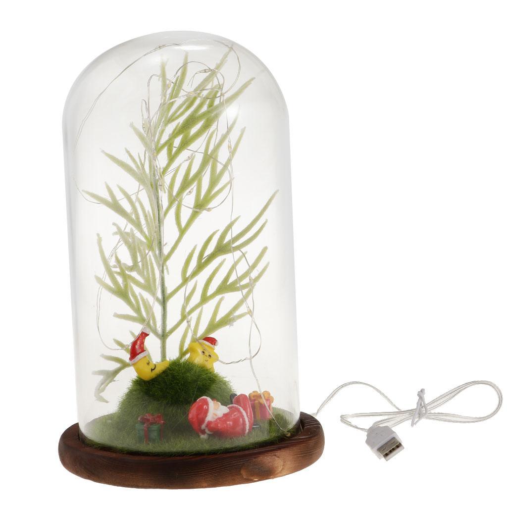 Home Office LED Night Light Table Desk Lamp Glass Cover Wood Base Warm