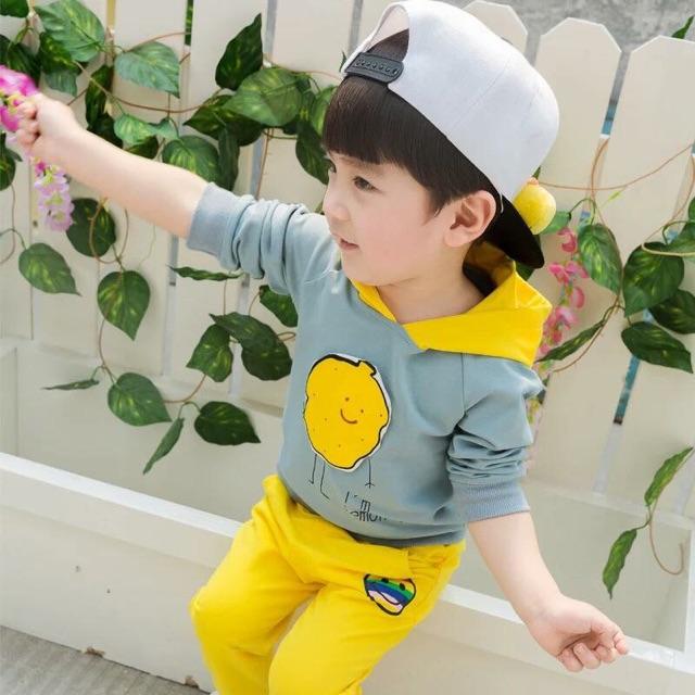 Bộ thu đông nón in hình chanh vàng siêu cute Bo060