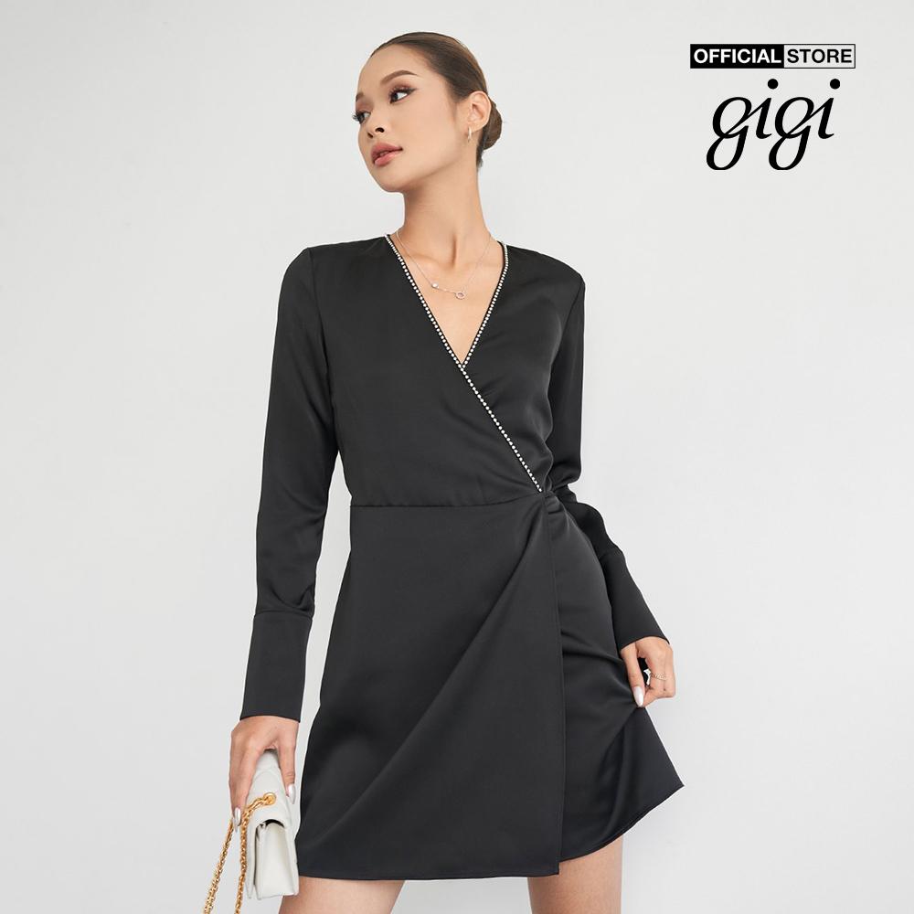 GIGI - Đầm mini cổ V tay dài thiết kế đắp chéo thời thượng G2101D221156