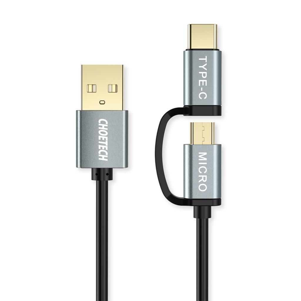 Cáp sạc 2 in 1 USB to Type C+Micro 1.2M CHOETECH XAC-0012-102(HÀNG CHÍNH HÃNG)