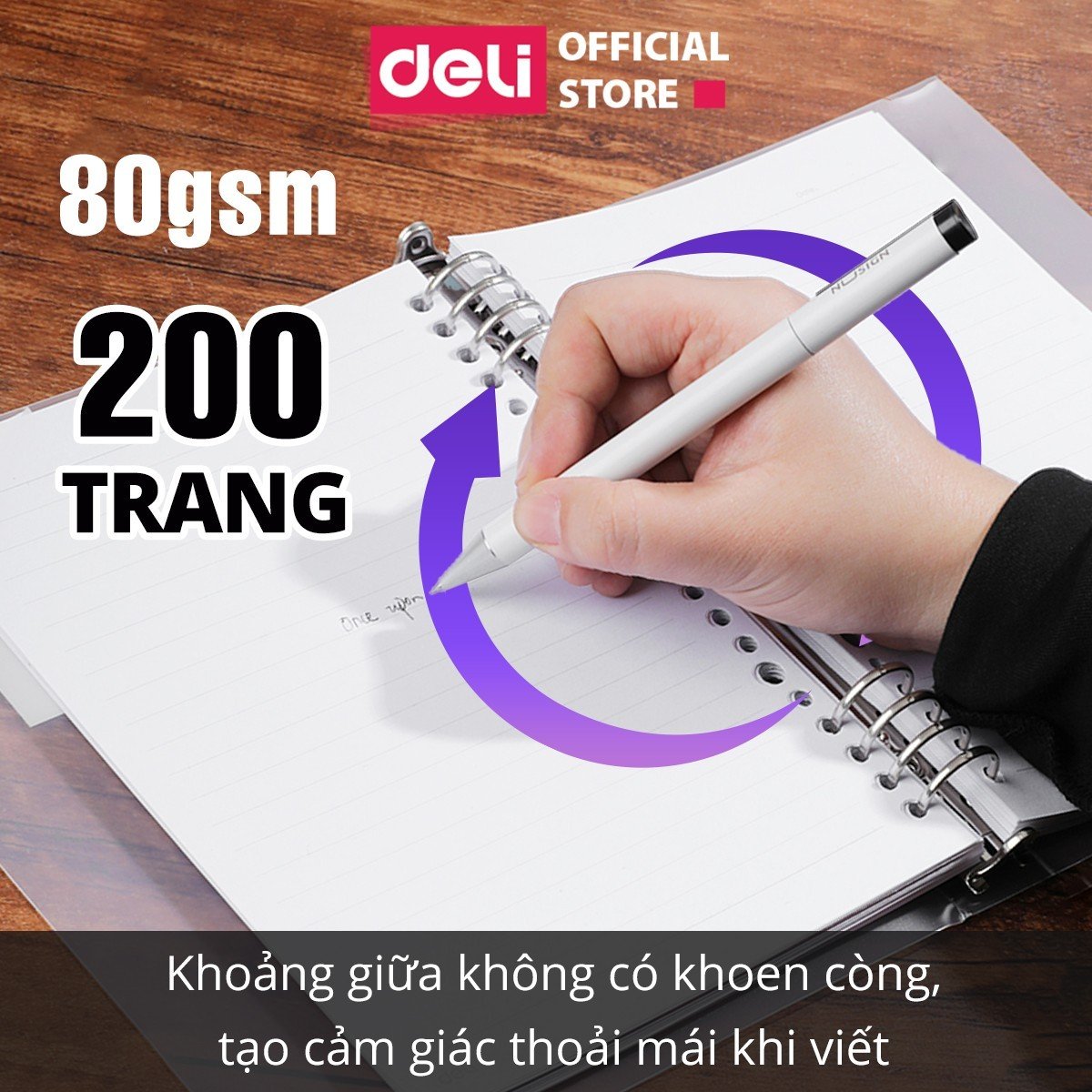 Sổ Còng A5 200 Trang 80 Gsm Sổ Tay Bìa Nhựa Cứng Có Thể Thay Lõi Sổ Ruột Sổ Nhiều Size Deli - Phù Hợp Làm Sổ Kế Hoạch Planner, Nhật Kí, Tập Vở Ghi Chép Bullet Journal - EN036