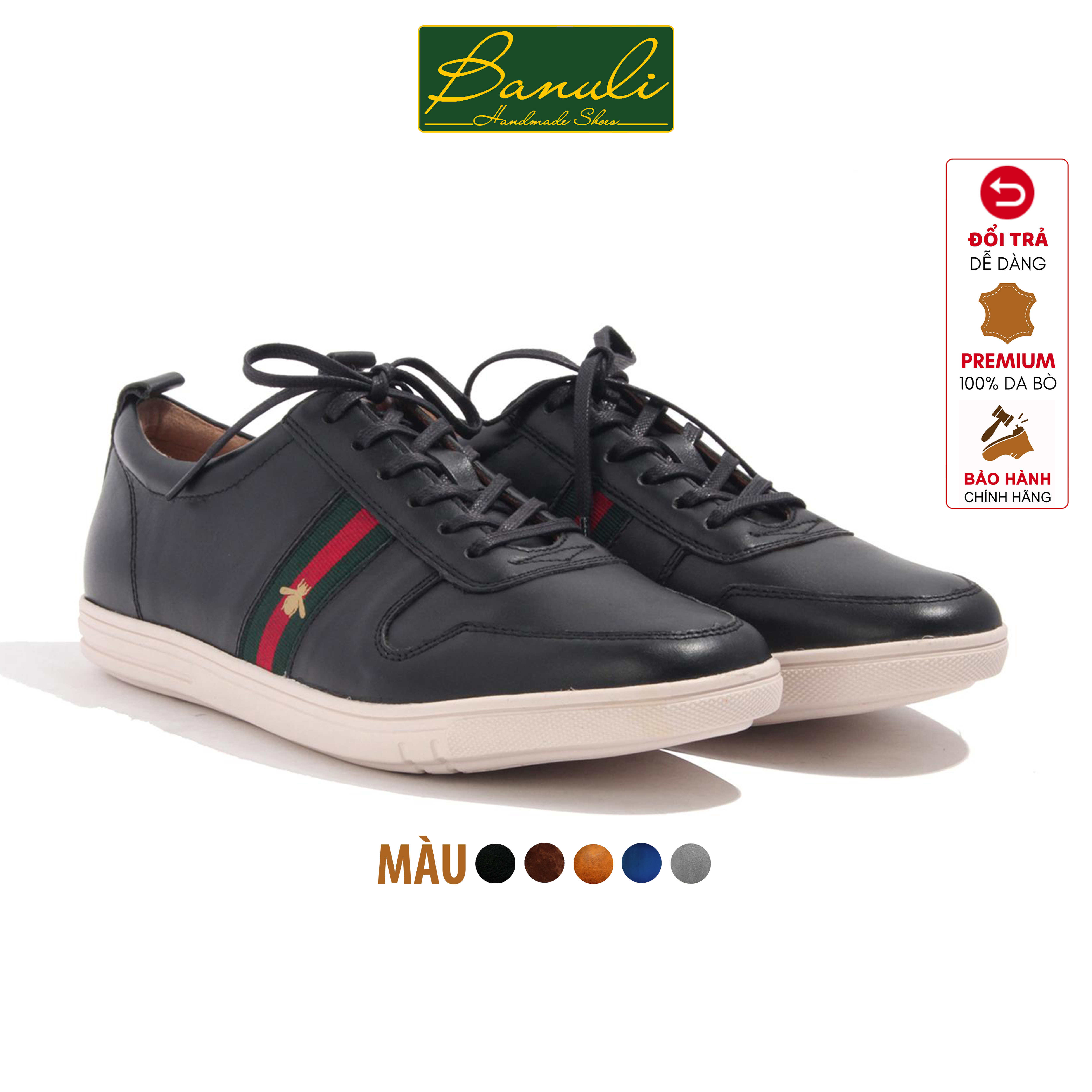 Giày Sneaker Nam Banuli Casual Sneaker Shoes Nappa Cow Leather C1SN2 (Da Bò Nappa Mềm Dẻo, Đế Siêu Nhẹ, Chống Trượt, Bảo Hành Trọn Đời)