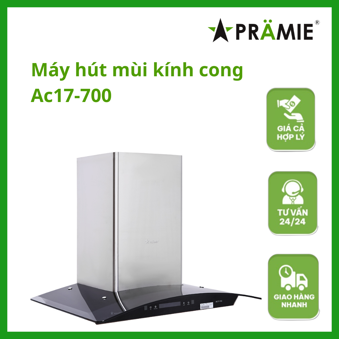 Máy hút mùi kính cong Pramie AC17-700_Vẫy tay_Hàng nhập khẩu Thái Lan