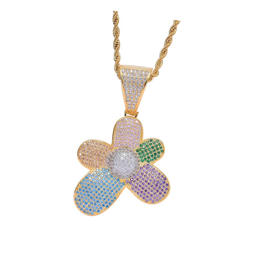 Cubic Zircon Flower Necklace  Fashion Charm Pendants Hiphop Jewelry