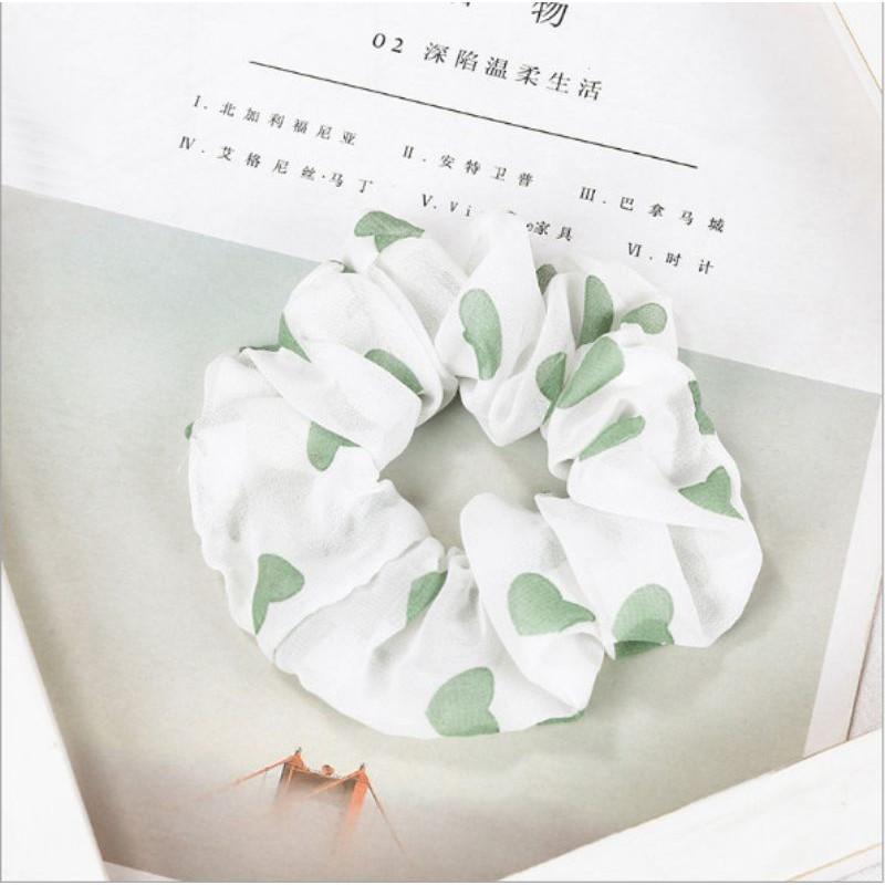 Scrunchies Chun Cột Tóc Họa Tiết Tim Đáng Yêu Phong Cách Hàn Quốc Hottrend 2020
