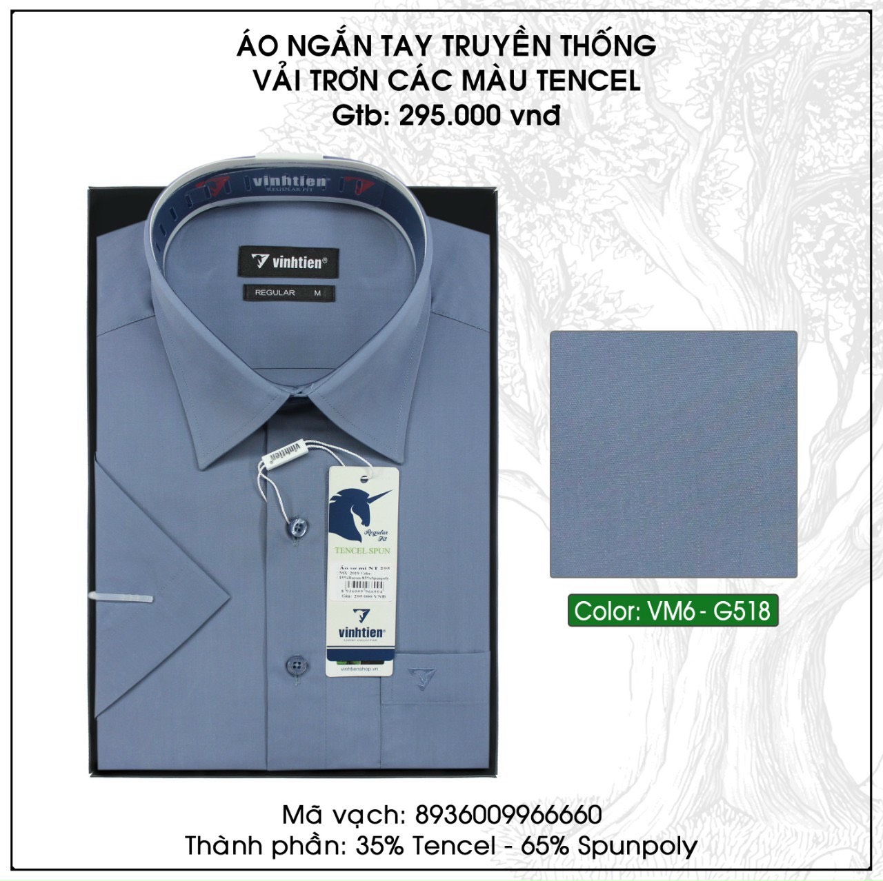 Áo Sơ Mi Ngắn Tay Vải Màu TC Regular Fit 295 Vĩnh Tiến - Vạt Bầu - M