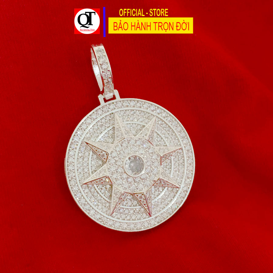 Mặt dây chuyền nam ngôi sao tám cánh chất liệu bạc ta gắn full đá rico cao cấp trang sức Bạc Quang Thản - QTMDNA14