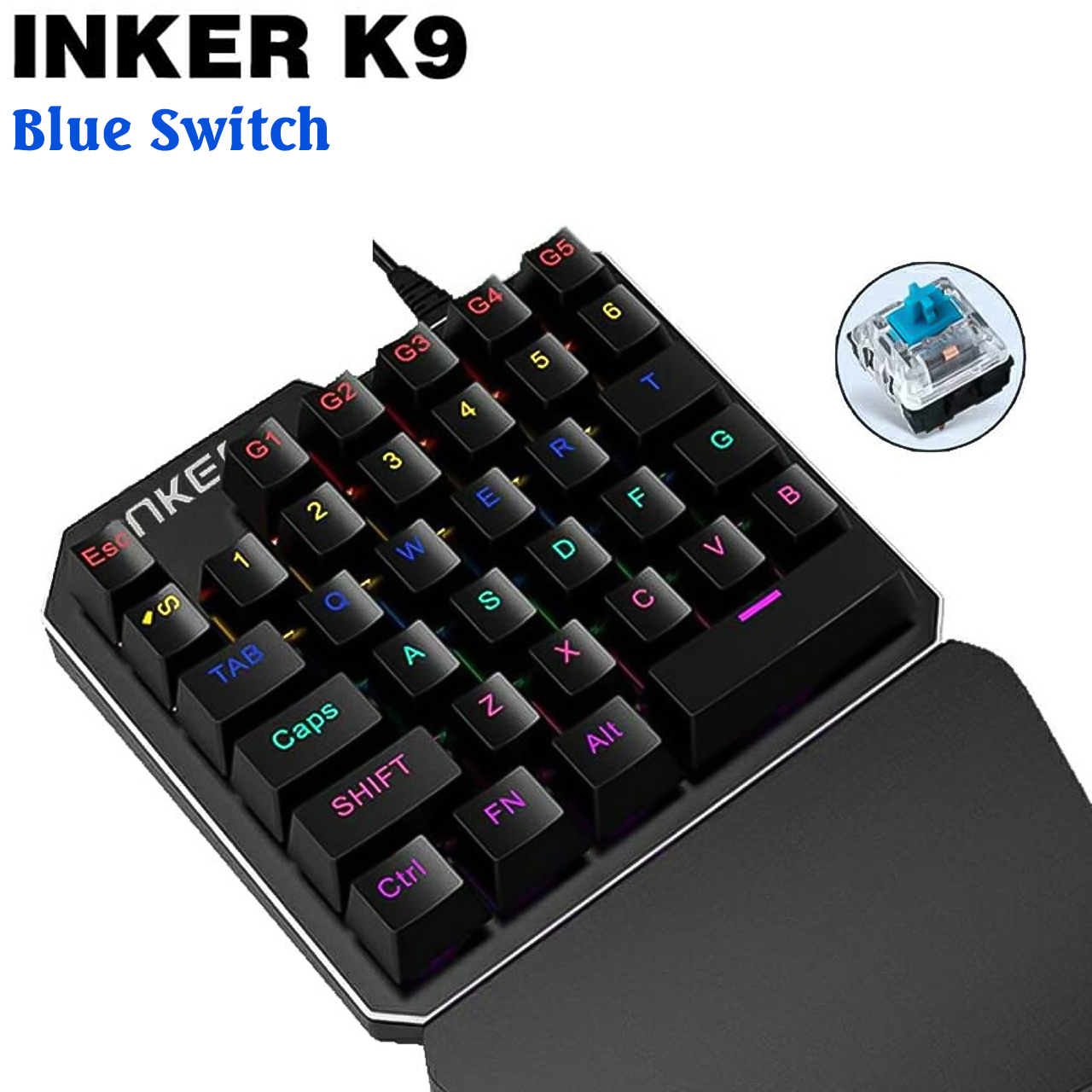 Bàn phím cơ 1 tay Vinetteam Inker K9 blue switch phụ kiện chơi game 35 phím 6 chế độ đèn led - hàng chính hãng