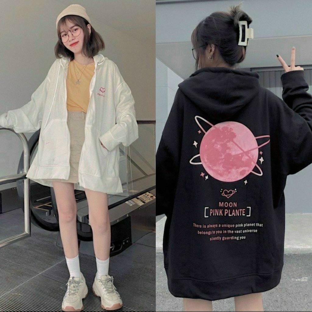 Áo Khoác Nỉ Hoodie FE PINK PLANTE MOON Nam Nữ Ulzzang Unisex Dây Kéo Form Rộng 2 MÀU TRẮNG ĐEN SIÊU ĐẸP