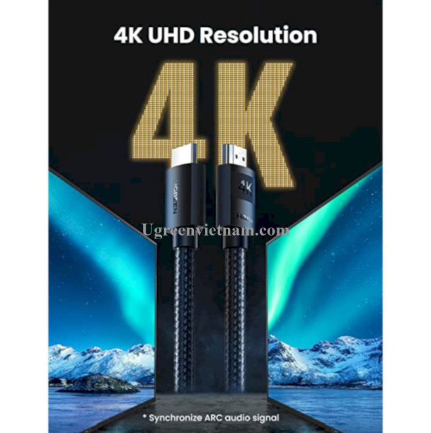 Cáp 2 đầu hdmi 3M 4K 60Hz màu đen Ugreen 40102HD119 Hàng chính hãng
