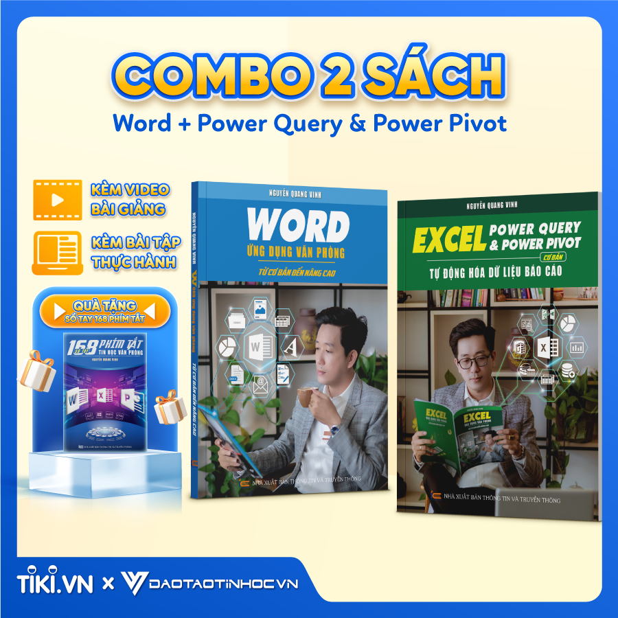 Combo 2 Sách Word - Power Query &amp; Power Pivot ĐÀO TẠO TIN HỌC Ứng Dụng Văn Phòng Kèm Video