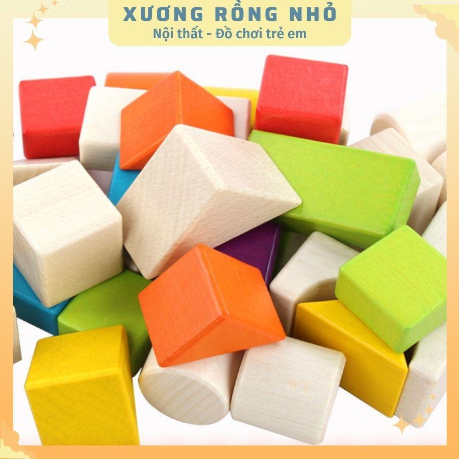 Bộ xếp hình khối bằng gỗ 30 chi tiết đơn giản nhiều màu sắc