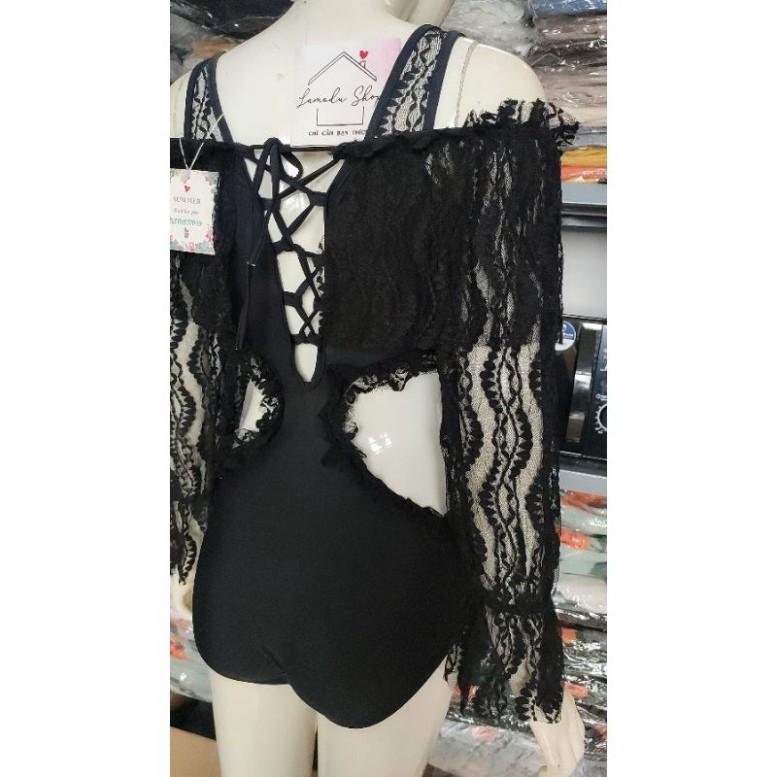 Bikini Áo Tắm Ren Dài Tay Quảng Châu Hottrend 2021 Bánh Bèo Khoét Eo Sexy Gợi Cảm Che Khuyết Điểm