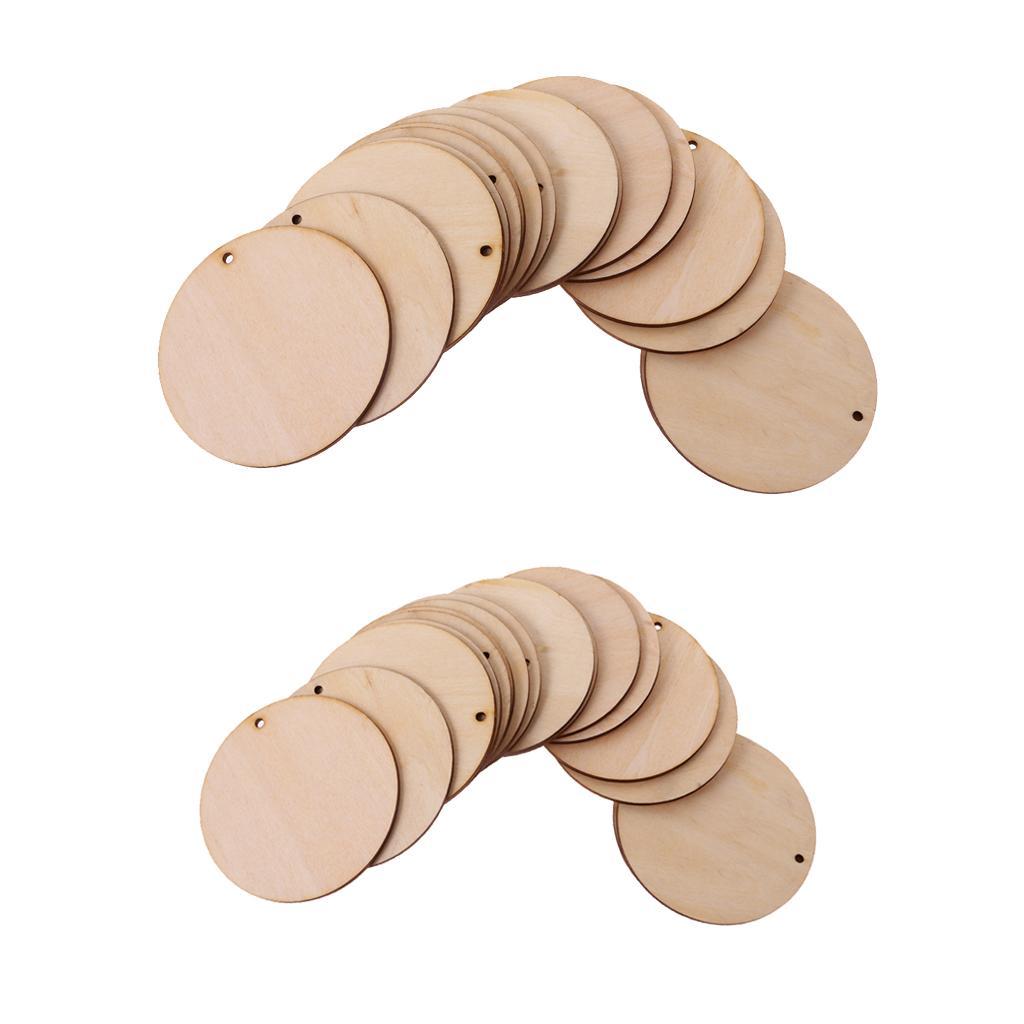 75x Blank Wooden Shapes Plaque with Hole for Kids Painting Crafts 50mm/80mm