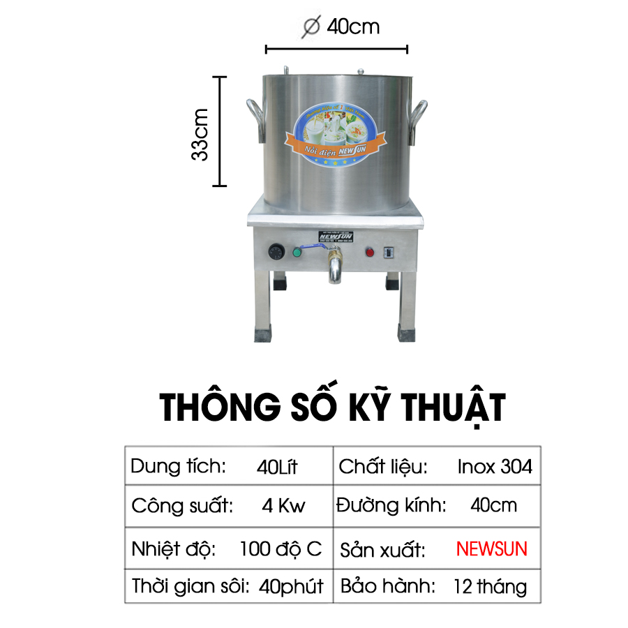 Nồi Nấu Phở Điện Liền Nồi NEWSUN 40L - Hàng Chính Hãng