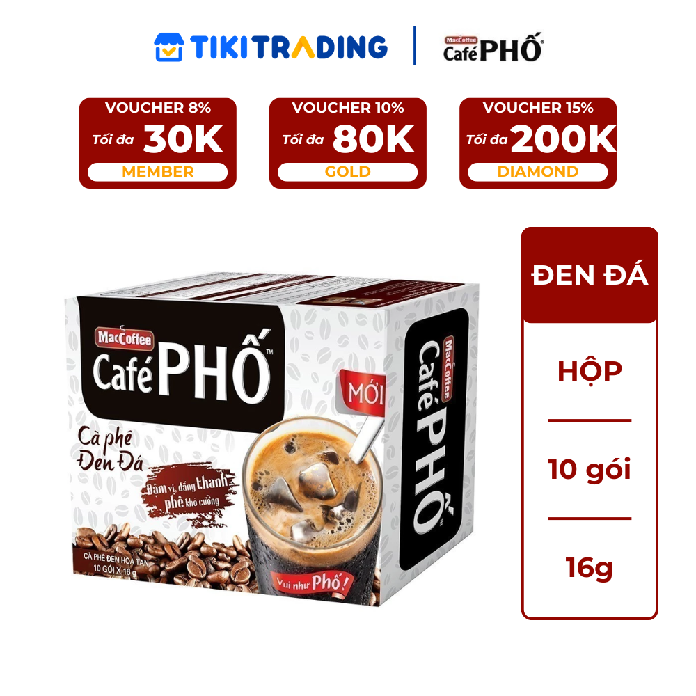 Cà phê Phố Đen Đá - Maccoffee (hộp 10 gói x 16g)