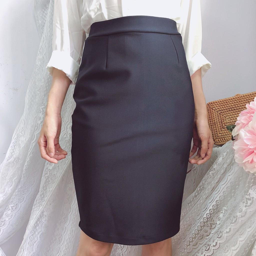 Chân váy công sở dài bigsize CR53V03 xẻ sau màu đen dài 53cm