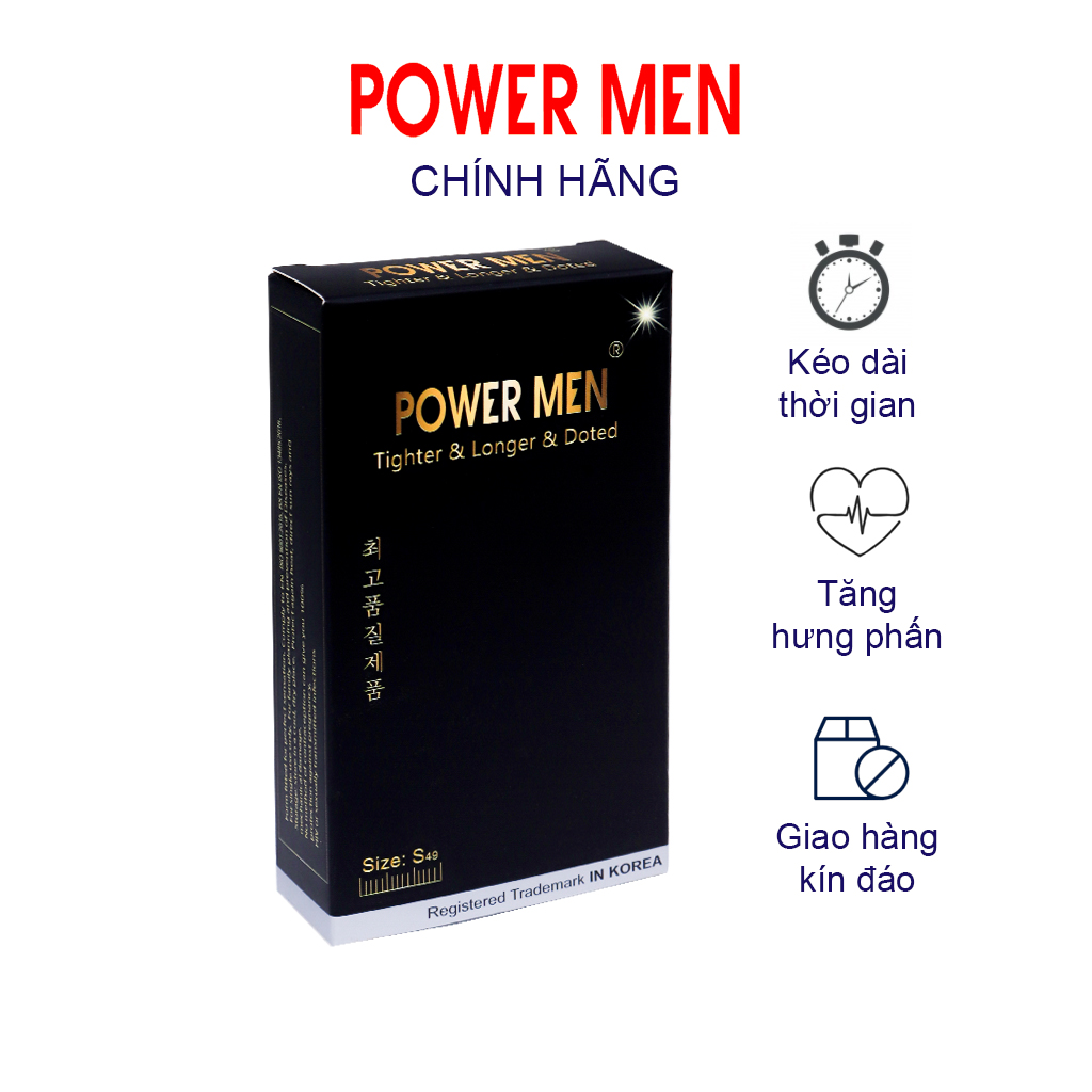 Bao cao su Powermen Ôm sát, Tăng khoái cảm cho Nữ, Kéo dài thời gian quan hệ cho Nam (size 49mm)