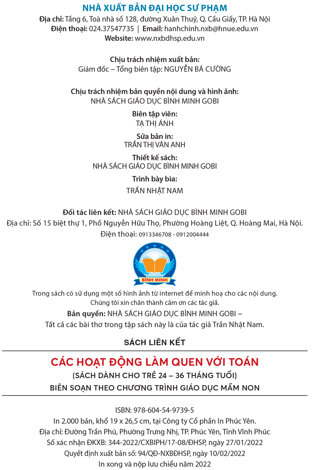 CÁC HOẠT ĐỘNG LÀM QUEN VỚI TOÁN (Sách dành cho trẻ 24 - 36 tháng tuổi)