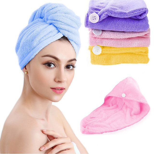 Khăn ủ tóc có nút cài tiện lợi chất liệu cotton mềm mại HT232 - Giao Ngẫu Nhiên