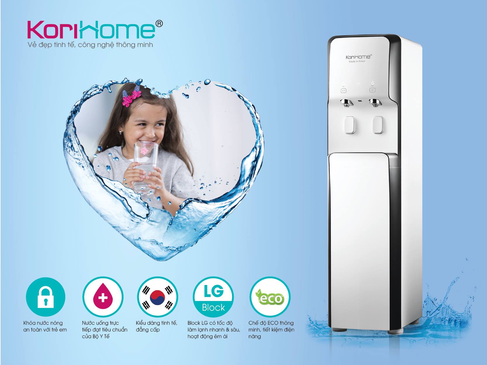 Máy lọc nước tích hợp nóng lạnh KoriHome WPK-838- Hàng chính hãng. Tặng bếp từ Korihome ICK 226