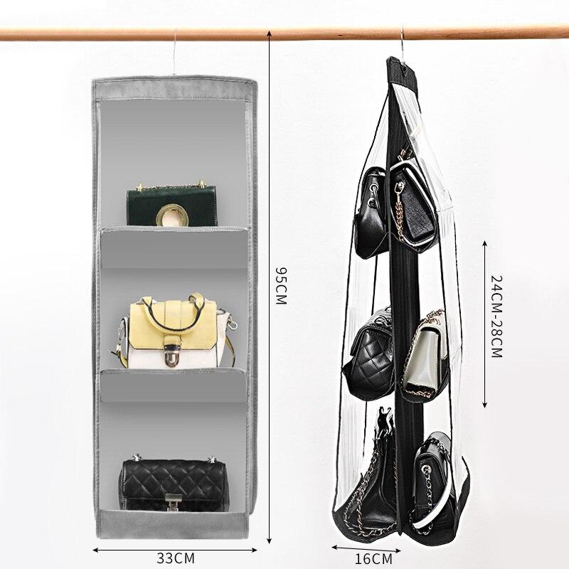 6 Pocket Hanging Handbag Organizer for Wardrobe Closet Transparent Storage Bag Door Wall Clear Sundry Shoe Bag with Hanger