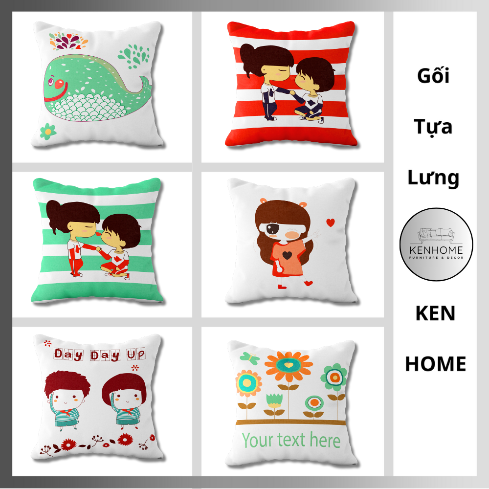 Gối Sofa Họa Tiết Hoạt Hình Chibi - Gối Tựa Lưng Sofa Dễ Thương, Trẻ Trung Decor Nhà Cửa - Vải Bố Cao Cấp - Kích Thước 45X45cm