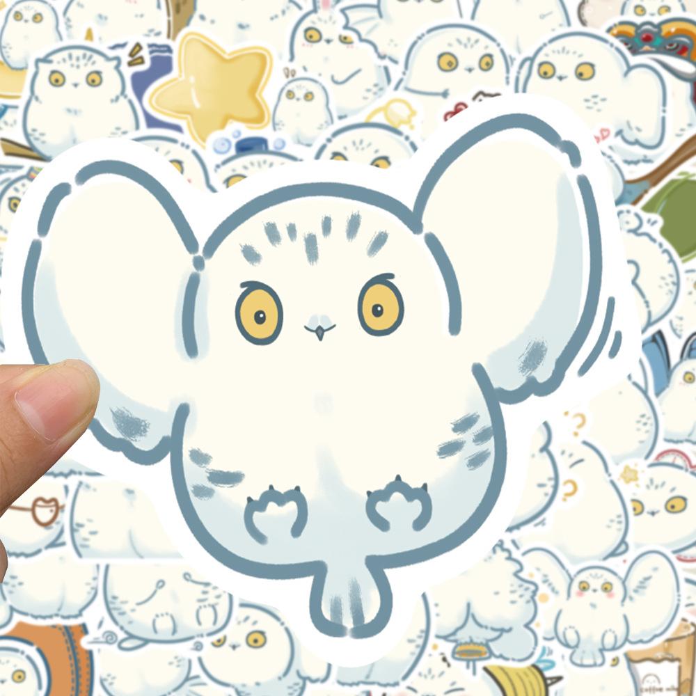 Sticker cú trắng chibi hoạt hình cute trang trí mũ bảo hiểm, guitar, ukulele, điện thoại, sổ tay, laptop-mẫu S54