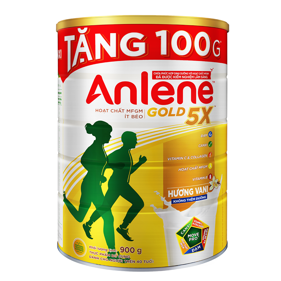 Combo 02 Sữa Bột Anlene Gold 5X Hương Vanilla (Hộp thiếc 900g) - Tặng bộ 2 khăn Anlene (Màu ngẫu nhiên)