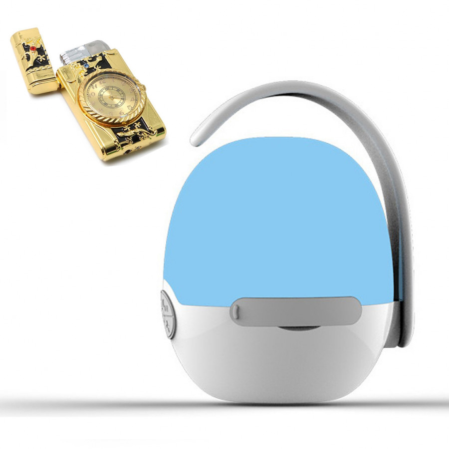 Loa nghe nhạc mini siêu trầm hình quả trứng hỗ trợ bluetooth, thẻ nhớ, kết nối đàm thoại + Hộp quẹt bật lửa khò kiêm đồng hồ thơi thượng